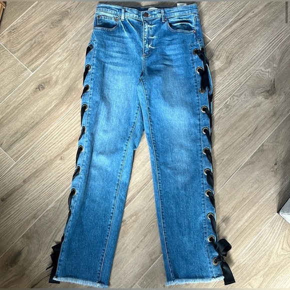 Statement Raw Hem Ribbon Lace-Up Jeans - Size 30. NWOT - Picture 8 of 12